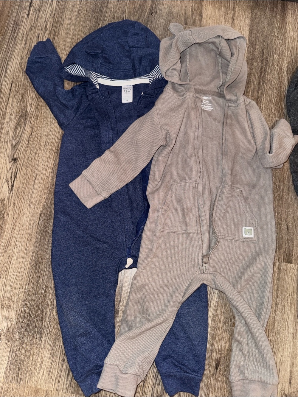 Set of 2 Carter's Toddler Hooded One-Piece Romper - Navy and Taupe